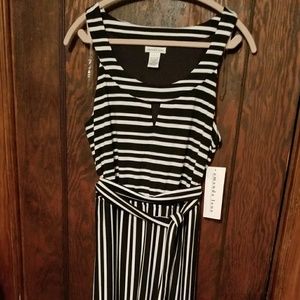 NWT Black &White Striped Belted Maxi Dress